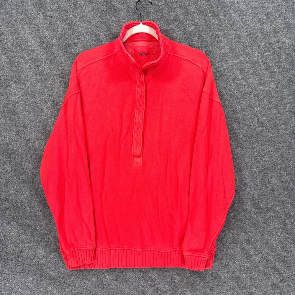 Aerie Sweatshirt Women XXS Red Snap Neck Quilted Pullover Fleece Oversized